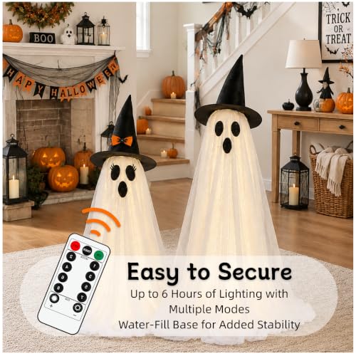 2 Pack Light Up Halloween Ghost Decorations Outdoor with Remote Control (Warm White)