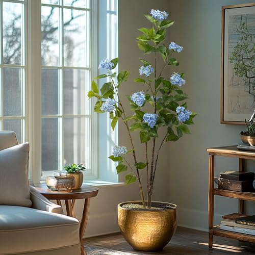 Fake Plants Home Decor Artificial Plants Outdoor Hydrangea Artificial Plants Indoor Fake Tree Living Room Decor Artificial Tree Porch Decor Fiddle Leaf Fig Tree 6Ft