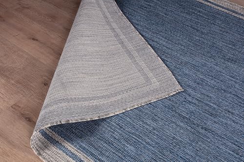 Outdoor Rug 9x12 Bordered Navy Blue Gray Modern Large Area Rugs for Indoor and Outdoor Patios (108 Sq Ft)