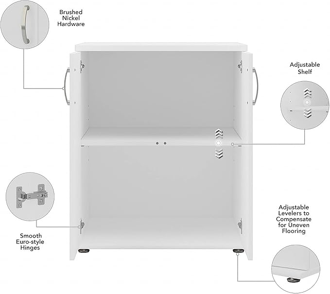 Bush Business Furniture Universal Floor Storage Cabinet with Doors and Shelves in White, Vertical Office Storage Unit with Adjustable Shelving for Workspace