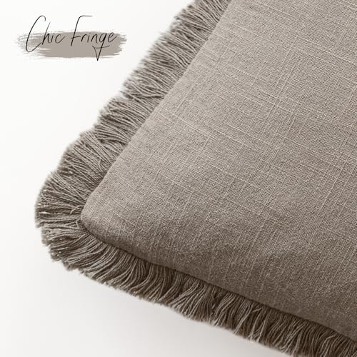 Decorative Linen Fringe Throw Pillow Covers 20×20 Inch (2 Count)