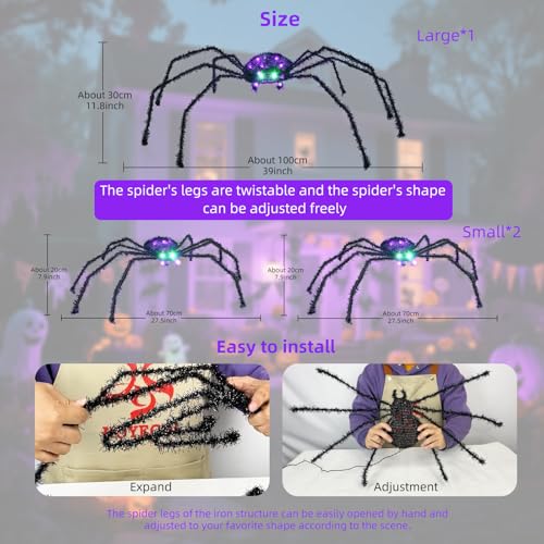 3 Piece Lighted Halloween Spider