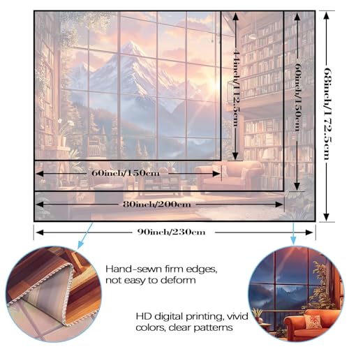 Forest Mountain Library Tapestry Fantasy Bookshelf Tapestries Wall Hanging Watercolor Nature Fairy Sunset Library Backdrop Extra Large Tapestry for Bedroom Dorm Room Classroom 90 x 68 inch
