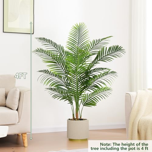 2 Pack Artificial Palm Tree Indoor Plant 4FT Tall Fake Tropical Palm Tree in Pot