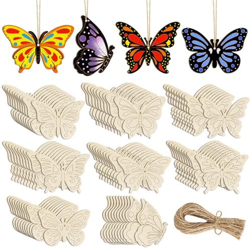 80PCS Wooden Spring Ornaments to Paint Butterfly Cutouts (80 Count)