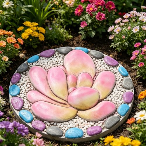 Succulent Pattern Cement Stepping Stones 0.75 * 10 * 10 Inch