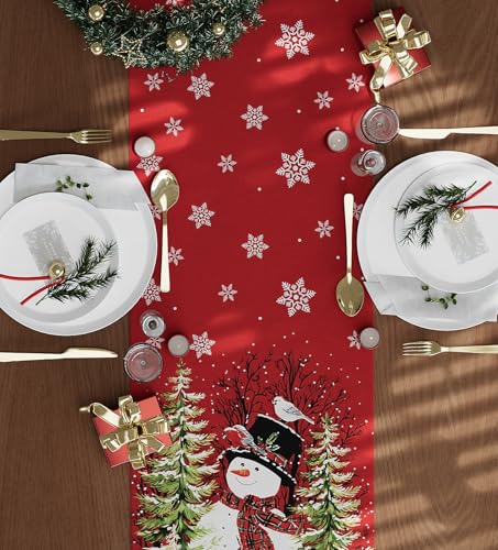 Table Runner for Christmas Decorations with Snowman Snowflakes
