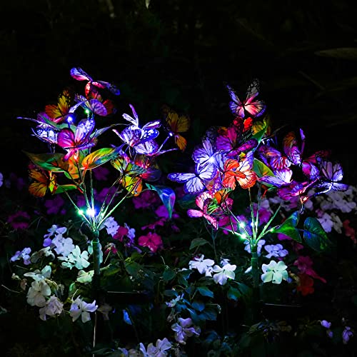 Solar Garden Lights Outdoor Waterproof Decorative Solar Lights Outdoor 8 Pack with 176 LED 136 Butterfly Flower Garden Decor Yard Decorations Patio Lawn (8 Count)