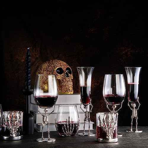Skeleton Hand Stemless Wine Glasses Set Of 2 17oz Spooky Halloween Tumblers (2 Count)
