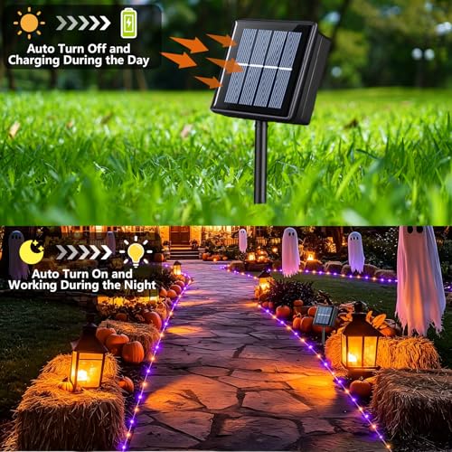 Orange and Purple Solar Halloween Lights (66 Foot)