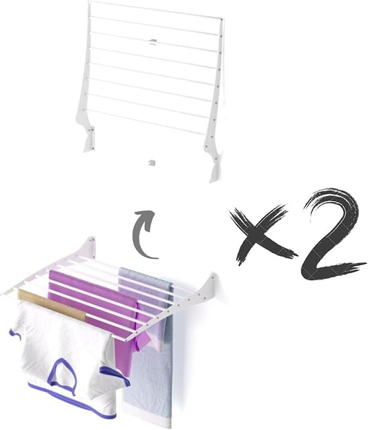 foxydry Fold, Wall Drying Rack, Vertical Drying Rack for Indoor and Outdoor Aluminium and Steel (White - Closing Up, 2X Fold 60)