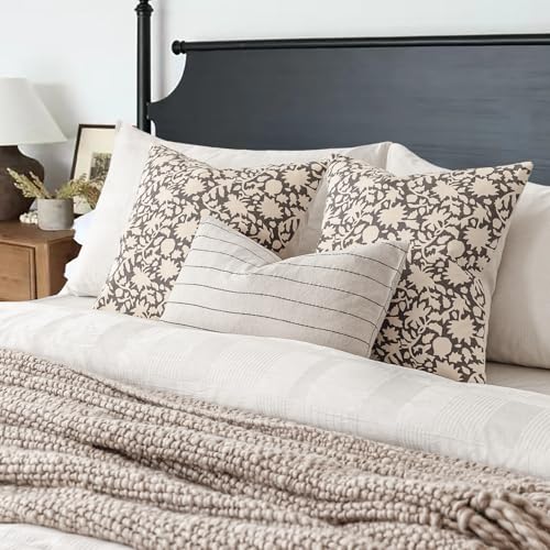 Set of 2 Decorative Neutral Floral Throw Pillow Covers Accent Farmhouse Cushion Covers Boho Vintage Pillowcase for Couch Sofa Bedroom Living Room Home Decor (2 Count)