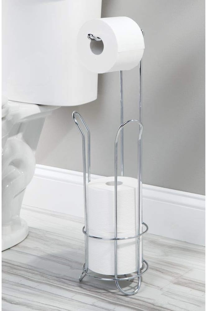 iDesign Classico Metal Toilet Tissue Roll Reserve Organizer for Bathroom, Compact Organizer, Holds 4 Rolls of Toilet Paper, Chrome
