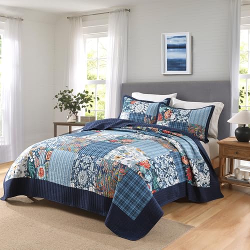 Cotton Bedspread Luxury Vintage Floral Patchwork Quilt Blue Bedding Sets