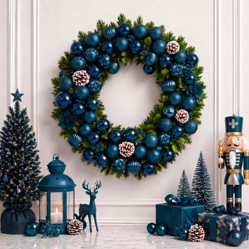 24ct Blue Christmas Ball Ornaments for Tree Decorations (24 Count)