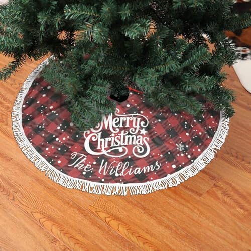 Custom Plaid Christmas Tree Skirt with Name
