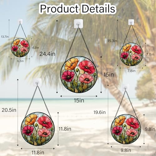 Poppy Flower Stained Glass Window Hanging Suncatcher Gifts for Women 6.3"