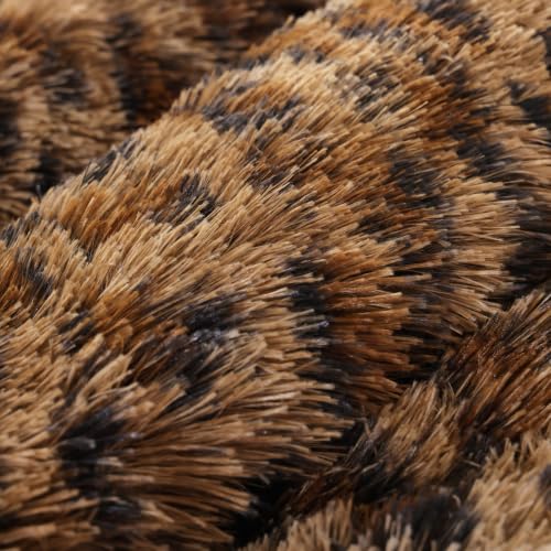 Fluffy King Size Comforter Set Leopard Print Faux Fur Comforter 3Pcs