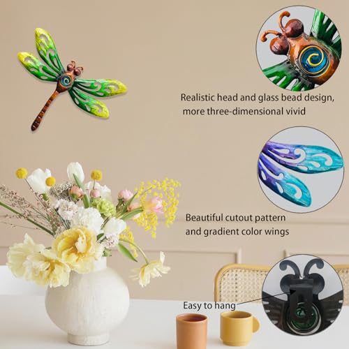 Metal Dragonfly Wall Decor Outdoor wall Art Hanging Decorations Living Room Bedroom Fence Dragonfly Garden Decor (3 Count)