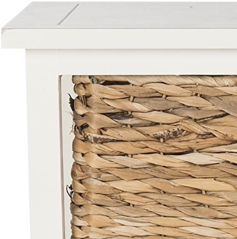 SAFAVIEH Home Collection – Halle Vintage White Storage Side Table with Wicker Baskets, Farmhouse Accent Storage, Fully Assembled (AMH5738B)