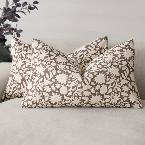 Set of 2 Decorative Neutral Floral Lumbar Throw Pillow Covers Accent Farmhouse Cushion Covers Boho Vintage Pillowcase for Couch Sofa Bedroom Living Room Home Decor (2 Count)