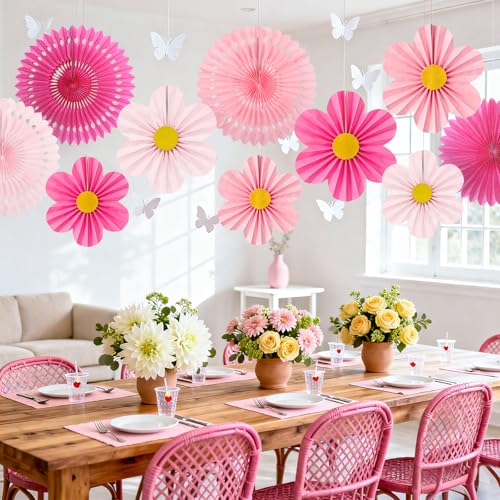 Pink Paper Fans Wall Decor (12 Count)