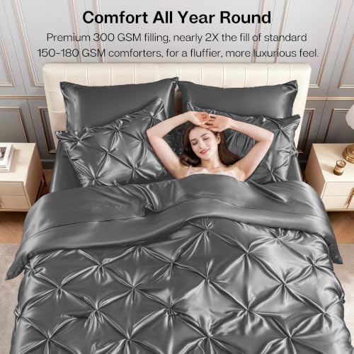 Satin Twin XL Comforter Set Dark Grey