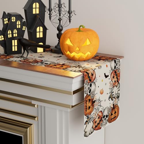 Halloween Skeleton Ghost Table Runner for Table Decoration 13x72 Inch