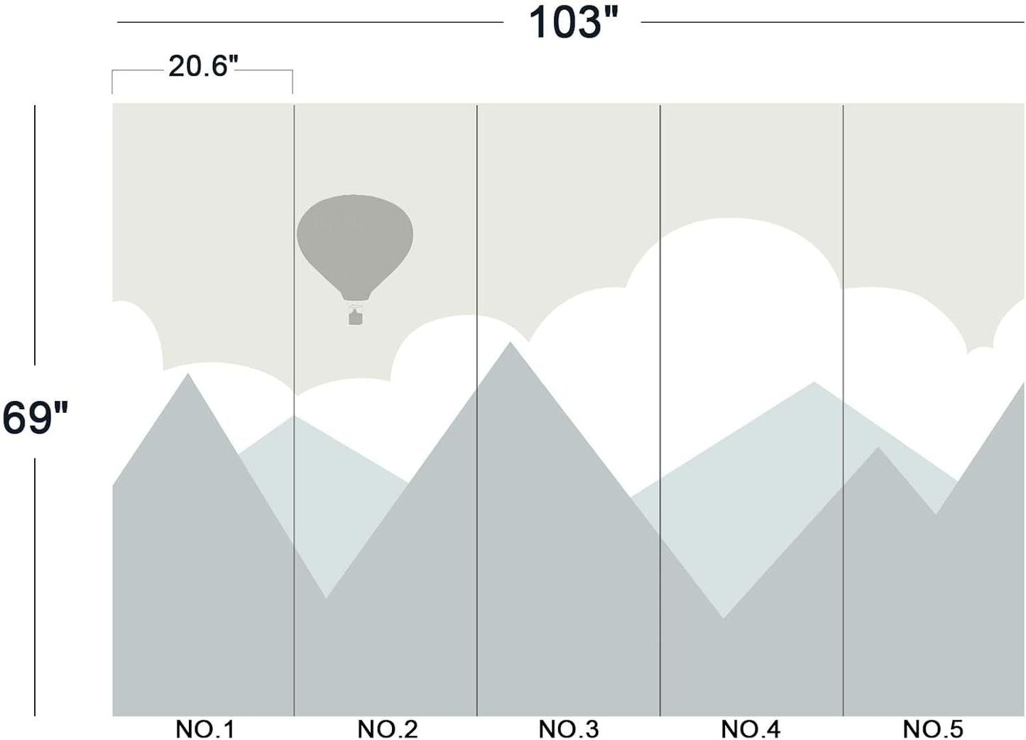 Cartoon Hot air Balloon Mountain Peak Baiyun Children's Nursery Wall Mural Wallpaper 103" x 69"