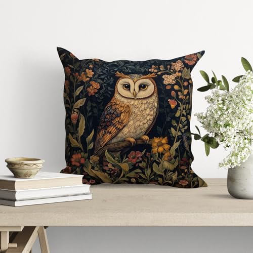 William Morris Abstract Vintage Floral Velvet Owl Design Throw Pillow Covers Home Decor