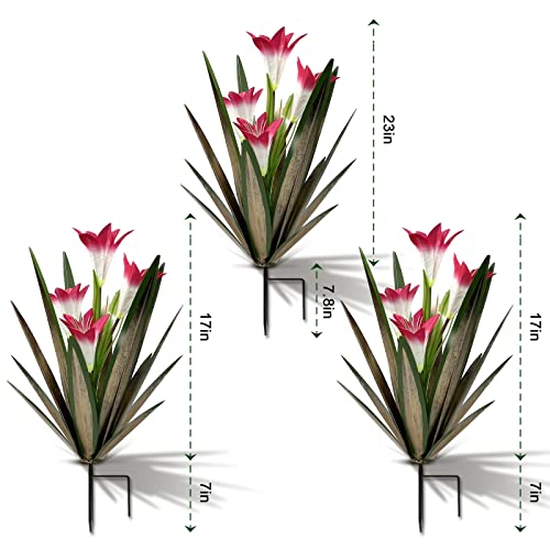 Metal Agave Plant Outdoor Decoration Lily Mexican Yard Art Garden Gift Home Decor Hand Painted Metal Agave Garden Yard Statue (3 Count)