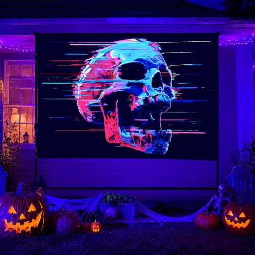 Blacklight Tapestry Cyberpunk Skull Wall Art 78 x 59 Inch