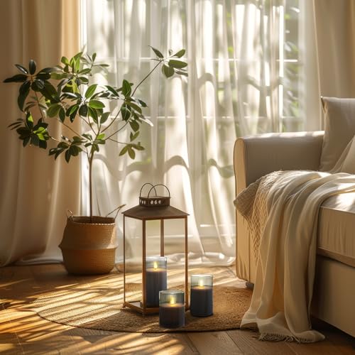 Grey Ribbed Glass Flameless Electric LED Candles with Remote Timer (3 Count)