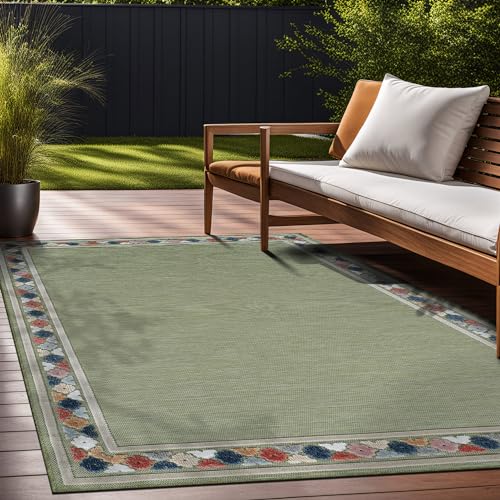 Outdoor Rug 5x7 Modern Bordered Area Rugs for Indoor and Outdoor Patio Easy to Clean Non Shedding Living Room Porch Garden Washable Outside Carpet