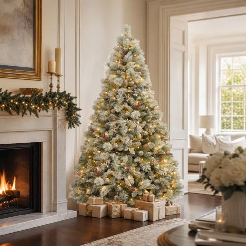6 ft Prelit Snow Flocked Christmas Tree with 250 Warm White LED Lights