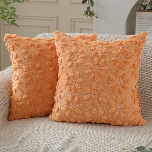 Spring Summer Pillow Covers 16x16 inch Set of 2 Orange Sunflower