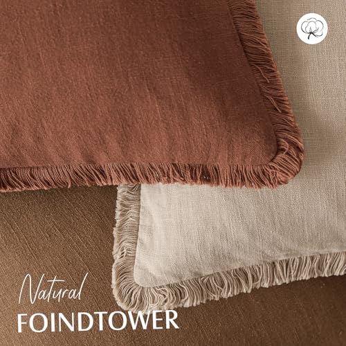 Decorative Linen Fringe Throw Pillow Covers 26×26 Orange Brown (2 Count)