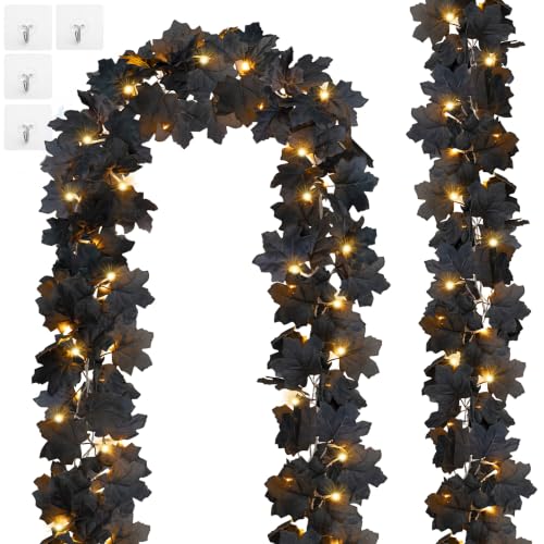 2 Pcs Lighted Black Garland Decoration 20 Ft 60 Led