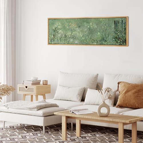 Large Framed Canvas Print Wall Art Meadow's Embrace Impressionist Wildflower Antique Retro Fine Art Illustrations Decorative Colorful for Bedroom