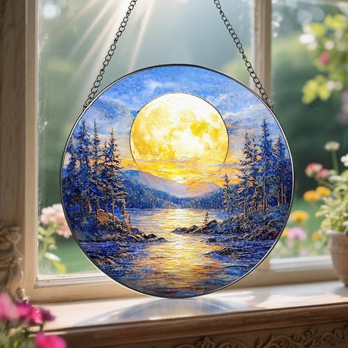 8'' Full Moon Over Forest Lake Suncatcher Ornament