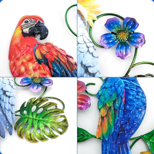 Metal Parrots Wall Decor Outdoor Hanging Sculptures Decor for Yard Garden (3 Count)