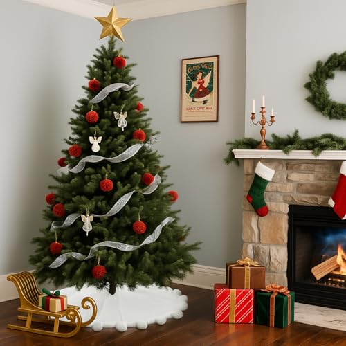 36 Inch Classic Faux Fur Christmas Tree Skirt White Plush
