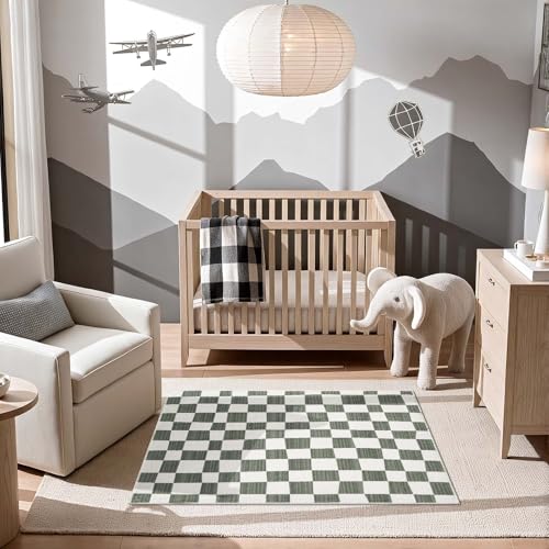 3x5 Area Rug Washable Modern Checkered Rug for Kids Room (15 Sq Ft)