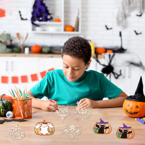 24 PCS Unfinished Wooden Halloween Crafts (24 Count)