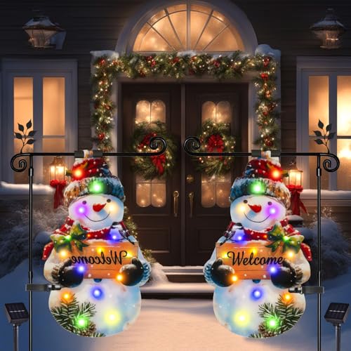 28x40 Solar Christmas Snowman Garden Flag
