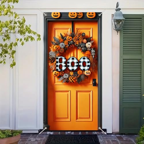 Halloween Door Cover Boo Pumpkins 35x71 Inch Polyester