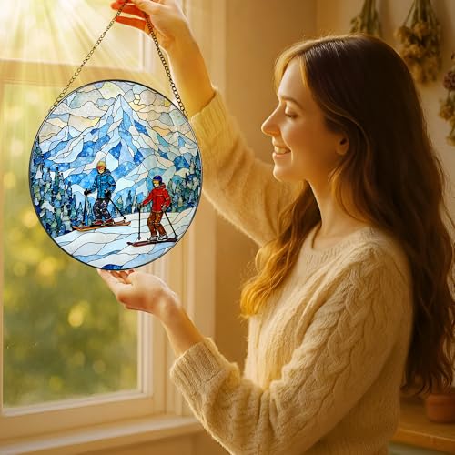 8'' Snowy Mountain Skiers Sun Catcher Ornament