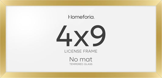 Homeforia 4x9 Business License Frame Gold, High End Metal 4 x 9 Gold Certificate Frame with Real Glass, 9x4 Document Frames for Wall or Tabletop, 4by9 Picture Frame, Tempered Glass, Wall Kit, Set of 1