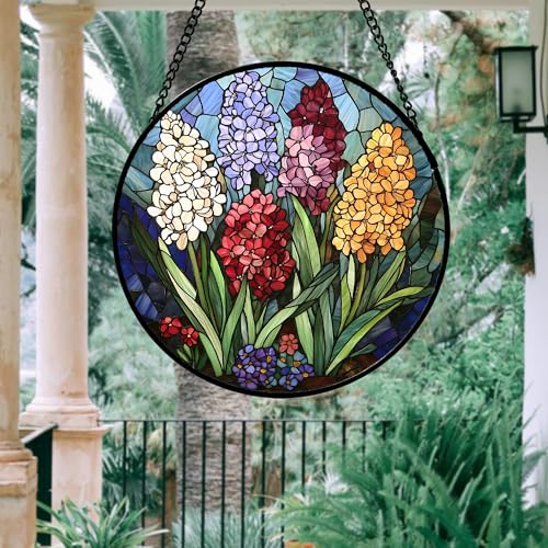 Hyacinth Stained Glass Window Hanging Suncatcher Gift for Women 7.8"