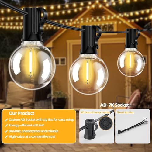 50FT G40 LED String Lights with 25 Shatterproof Bulbs